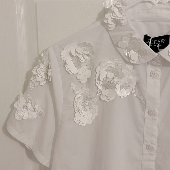 J. Crew Collection Cropped Button Up Shirt Floral Appliques White NWT Size 12 - Picture 6 of 10